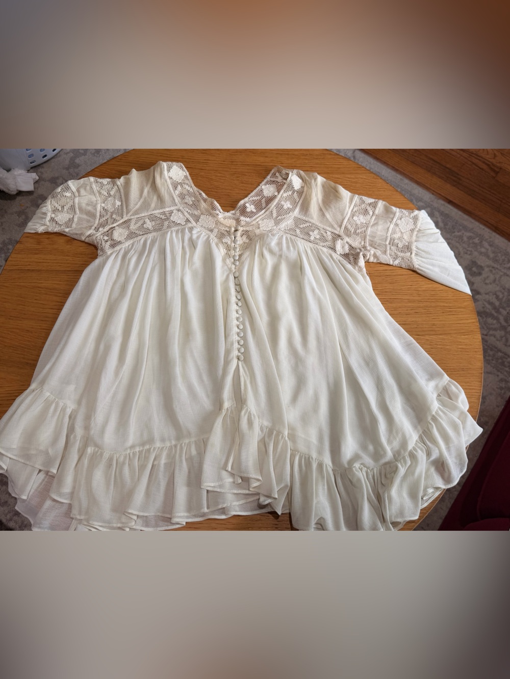 Free People Ivory Lace Yoke Button-Front Blouse